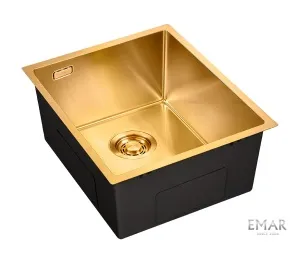 Мойка врезная, нержавеющая сталь,380x420x220 мм, 1.0 мм, цвет - Nano Golden,со сливной арматурой,R10
