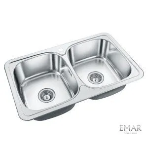 Мойка врезная с 2 чашами, нержавеющая сталь, 790х480х180 мм, 0.8 мм, со сливной арматурой