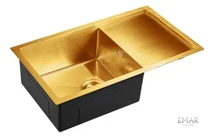 Мойка врезная, нержавеющая сталь, 700x400x200 мм, 1.2 мм, цвет - Golden, со сливной арматурой, R10