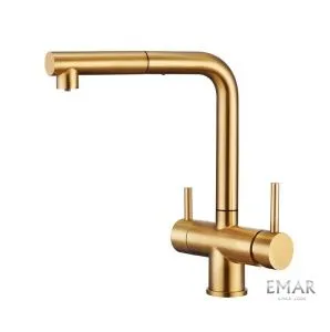 Смеситель кухонный, латунь, 300 мм, цвет - Golden, одноаэраторный