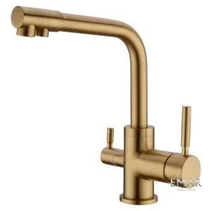 Смеситель кухонный, латунь, 270 мм, цвет - Golden, двухаэраторный