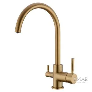 Смеситель кухонный, латунь, 370 мм, цвет - Golden, одноаэраторный