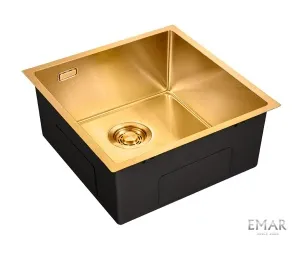 Мойка врезная, нержавеющая сталь, 440x420x220 мм, 1.0 мм,цвет - Nano Golden,со сливной арматурой,R10