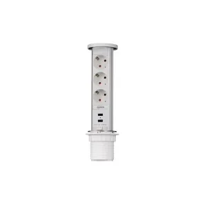 Блок розеток встраиваемый 105W, d=60 мм, 3 розетки, 2 USB, цвет - белый, механический,с влагозащитой