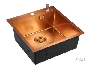 Мойка врезная, 500x500x200 мм, 1.0 мм, цвет - Nano Coppery, со сливной арматурой, R10