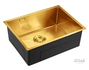 Мойка врезная, нержавеющая сталь, 590x420x200 мм,1.0 мм, цвет - Nano Golden,со сливной арматурой,R10
